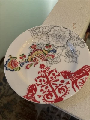 Anthropologie Plate Red Horses Floral Grey Embossed 8" Excellent condition - Image 1 of 4