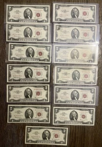 Lot 13 1963 & 1953 $2 Two Dollar Red Seal Old U.S. Paper Money Bill Bundle $2.00 - Picture 1 of 10