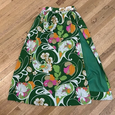 Falda envolvente floral verde vintage hecha a mano cachemira tropical pequeña capa de tren Foto 1 de 4