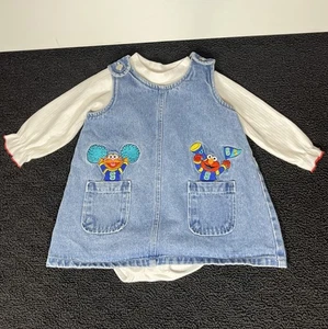 Conjunto Vintage Calle Sésamo 2 Piezas Vestido Denim Zoe Elmo 18 Meses Body - Imagen 1 de 14