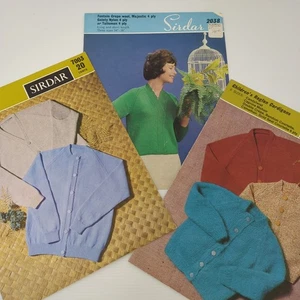 Bundle Lot x 3 Vintage 1960s Sirdar Cardigan Raglan Crepe Adult Children 60s - Picture 1 of 7