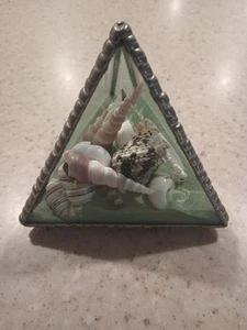 Seashell Beach Terrarium Beveled Glass Pyramid Inscribed Turn Me Over and Over - Picture 1 of 6