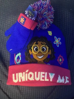 Disney Encanto Mirabel Tejido Pom Niño Pequeño Gorro Gorra Mitones Conjunto NUEVO Foto 1 de 2