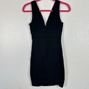 Vestido Bebe Mujer XS Negro Doble Cuello en Vendaje Mini Bodycon Fiesta Club Rave Y2K - Imagen 1 de 14