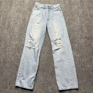 Levis Jeans Womens 26x29 Blue Ribcage Straight Ankle Button Fly Distressed - Picture 1 of 16
