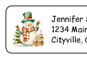 Stravagante Pupazzo di Neve Natale Personalizzato Indirizzo Ritorno Etichette Adesivi Etichette - Foto 1 di 2