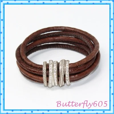 Браслет с серебряными кристаллами кольца Brighton Neptune коричневая кожа 7 3/8 дюйма - Изображение 1 из 4