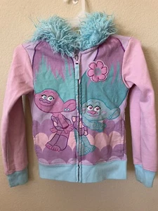 Trolls Pink Satin Chenille Full Zip Up Furry Troll Hair Hoodie Jacket Size S 4 - Picture 1 of 5