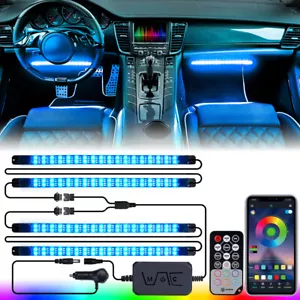 4PCS Double Row 144 LED Car Interior Atmosphere Light Strips IR Remote&Music App - Foto 1 di 9