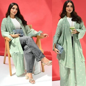 Dubai Women Open Abaya Cardigan Kimono Long Robes Turkey Islamic Kaftan Ramadan - Picture 1 of 18