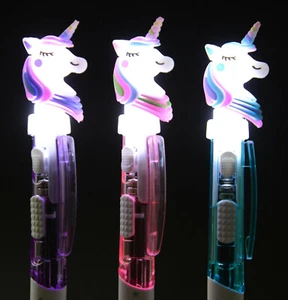 3 Pcs Cartoon Unicorn Light Up Ink Pen Office School Writing Stationery Gift - Picture 1 of 4