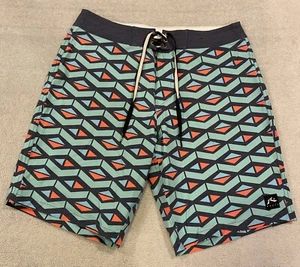 Rusty's Board Shorts Swim Trunks Blue Red Green Geometric Print Mens Size 31 - Picture 1 of 9