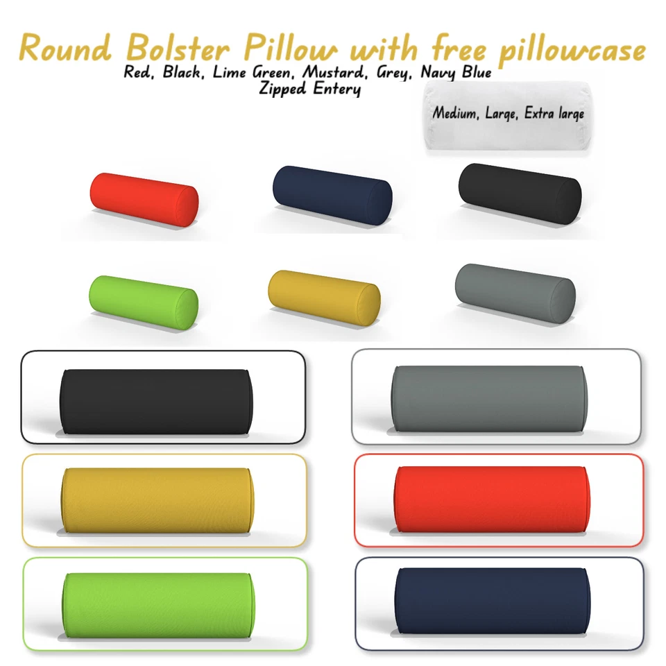 Round Shape Bolster Pillow with FREE Pillowcase Neck Back knee Support All Sizes - Image 1 of 4