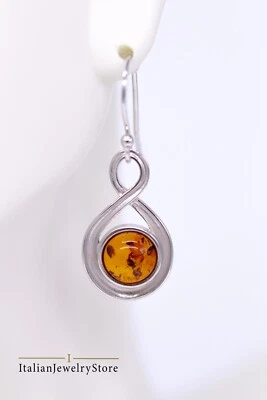 Pendientes colgantes ámbar de plata de ley 925 - Hechos en Italia Foto 1 de 4