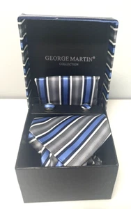 NWT George Martin Collection Woven Tie With Hanky & Cufflink Box Set - Picture 1 of 4