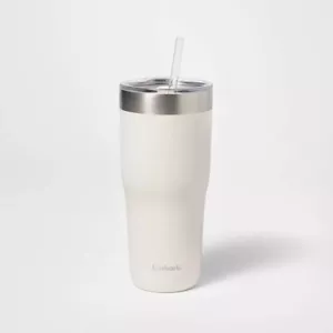 Embark 30 oz Stainless Steel Lidded Tumbler Hot & Cold Travel Mug Cream w/ Straw - Picture 1 of 9