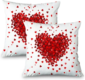 Valentines Day Red Heart Pillow Covers 18X18 Set of 2,Wedding Home Decor Love De - Picture 1 of 12