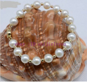 9-10mm White South Sea Natural Pearl Bracelet 14k GP Clasp 7.5-8” Inch