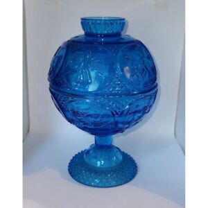 Vtg. Blue Kanawha Glass Constellation Pedestal Candy Dish
