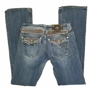 Bota Miss Me Elastizada Azul Jeans Talla 28 x 31,5 Solapa Bolsillo Bling Vaquera Occidental - Imagen 1 de 7