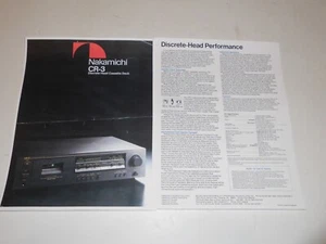 Folleto de casete Nakamichi CR-3 3 cabezales '88, 2 páginas, especificaciones, artículos, información - Imagen 1 de 1