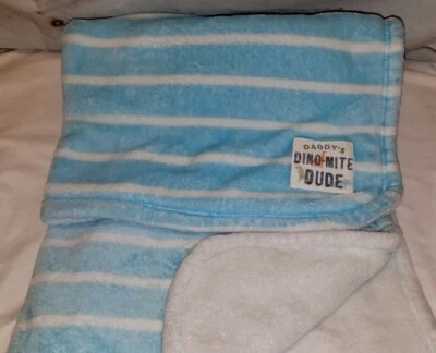 Carters Daddy's Dino-Mite Dude Dino Blue white stripe Plush Blanket Lovey Soft - Image 1 of 4
