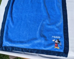 Disney Store Huggable Mickey Mouse Blue Baby Blanket Soft Satin Trim Back Lovey - Picture 1 of 5