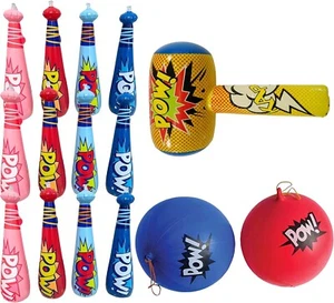 25 Pc Set, 12 Oversized 20'' Pow Inflatable Baseball Bats, 12 Punch Balloon, 1 H - Picture 1 of 1