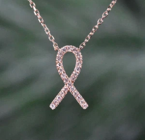Breast Cancer Awareness Necklace Diamond Cancer Survivor Ribbon Pendant gift - Picture 1 of 5