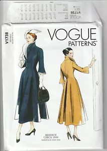 Vogue Sewing Pattern V1738 Miss Vintage 1948 Wide Collar Fit & Flare Dress 6-14 - Picture 1 of 2