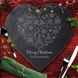 Elements Heart Any Names Or Text Personalised Engraved Christmas Slate Placemat - Picture 1 of 1