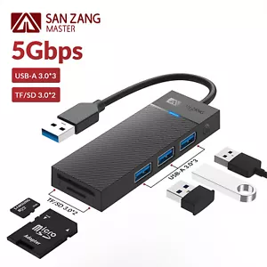 Hub USB 3.0 Tipo-A Adaptador Lector de Tarjetas SD/TF Puertos Ultra Delgado Hub de Datos 5Gbps - Imagen 1 de 8