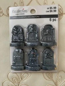 RECOLLECTIONS HALLOWEEN MINIATURES TOMBSTONES RIP SKULLS SET OF 6 ~ NEW IN PKG - Picture 1 of 3