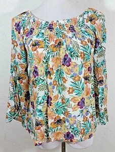 Signature Studio Damen Top Small Floral Boho Multicolor U-Boot Ausschnitt Shirt - Bild 1 von 5