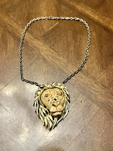 Vintage Luca Razza Zodiac Sign Leo Lion's Head Pendant Statement Necklace Rare! - Picture 1 of 7