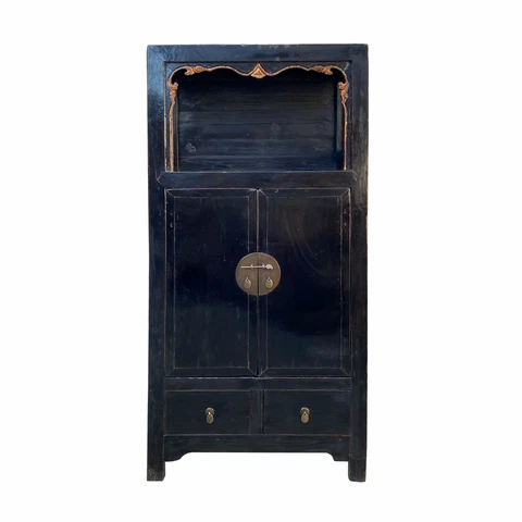Chinese Distressed Black Lacquer Open Shelf Storage Wardrobe Cabinet cs7066 Cover