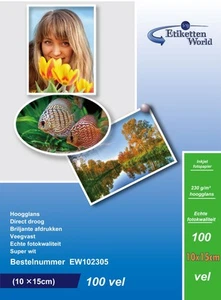 Papier Photo 10x15 cm (100x150mm) EtikettenWorld 230g - 100 Feuilles Premium Hau - Afbeelding 1 van 1