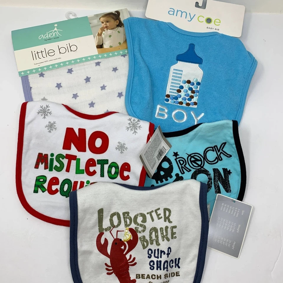 Lote de 5 baberos de tela para bebé marcas y estampados surtidos NUEVO Foto 1 de 1