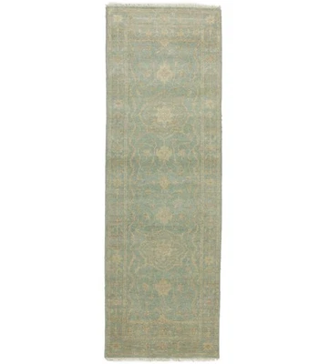 Hand-Knotted Muted Aqua Blue Floral Oriental Runner Rug Home Decor Carpet 3X8 ft - Image 1 of 4