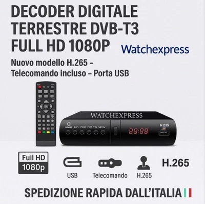 DECODER DIGITALE TERRESTRE H.265 DVB-T3 FULL HD 1080P CON USB E HDMI - Immagine 1 di 4
