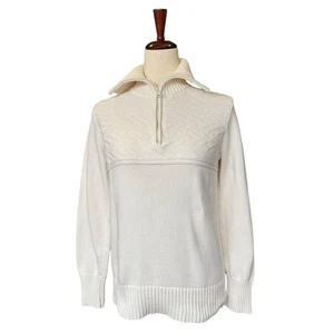 Suéter Pullover De Colección Ralph Lauren 1/4 Cremallera Tejido Bandera EE. UU. Mujer L Crema Preppy - Imagen 1 de 14
