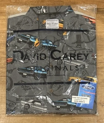 David Carey Ford Mustang Vintage Cars Camp Button Hawaiian Shirt Size XL NEW - Image 1 of 4