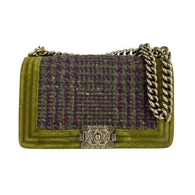 Auténtico Bolso de Hombro CHANEL Niño Chian Verde Terciopelo/Lana/Dorado - z6864 Foto 1 de 4