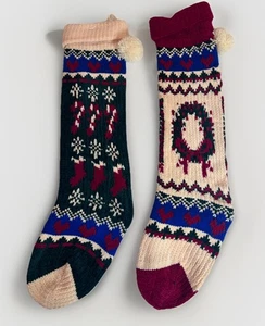 Par De 2 Medias De Navidad Tejidas De Colección Corona Tejida Y Bastones De Caramelo - Imagen 1 de 8