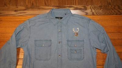 Vintage 90s Redhead Mens Large LS Denim Button Shirt Deer Buck Embroidered - Image 1 of 4