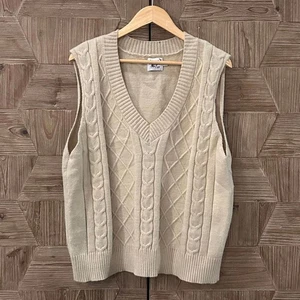 Princess Polly Women's Oversized Sweater Vest Beige L/XL Preppy - Picture 1 of 5