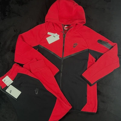 Men’s Nike Tech Fleece Sweatsuit Sportswear Tracksuit Color Red/Black Size 2XL - Image 1 of 3