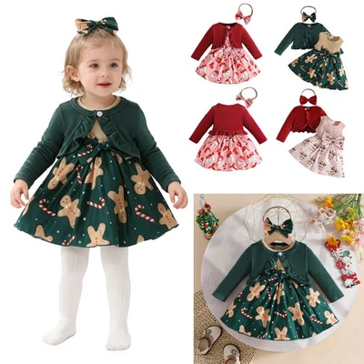 IEFIEL Mädchen Weihnachts Kleid Mit Strickjacke Schleife Stirnband Set Hochzeit Outfits