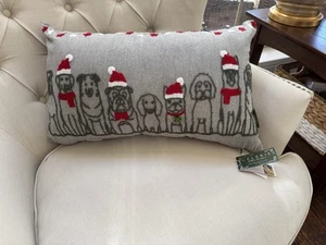 CELERIE KEMBLE CHRISTMAS DOGS GRAY RED WHITE LUMBAR THROW PILLOW 14x24 - Picture 1 of 9