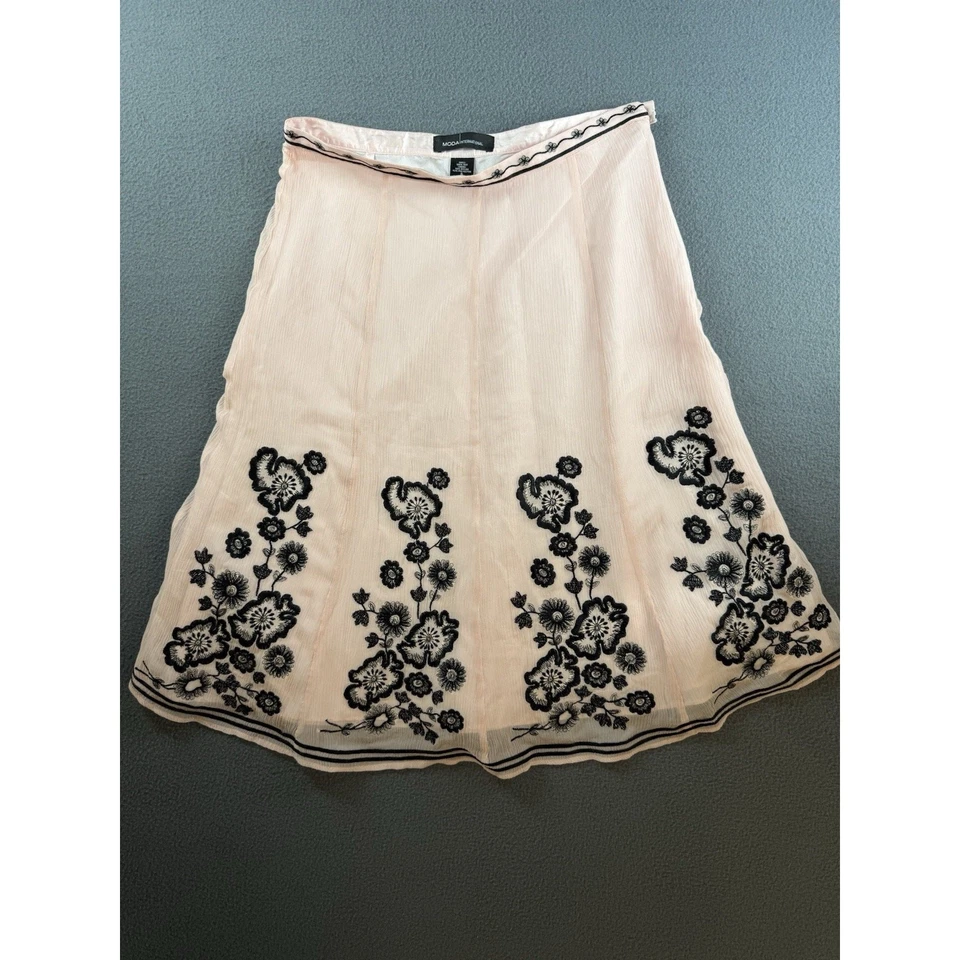Falda MODA International Rosa Seda Gasa Forrada Floral Bordado Mujer 6 Foto 1 de 4
